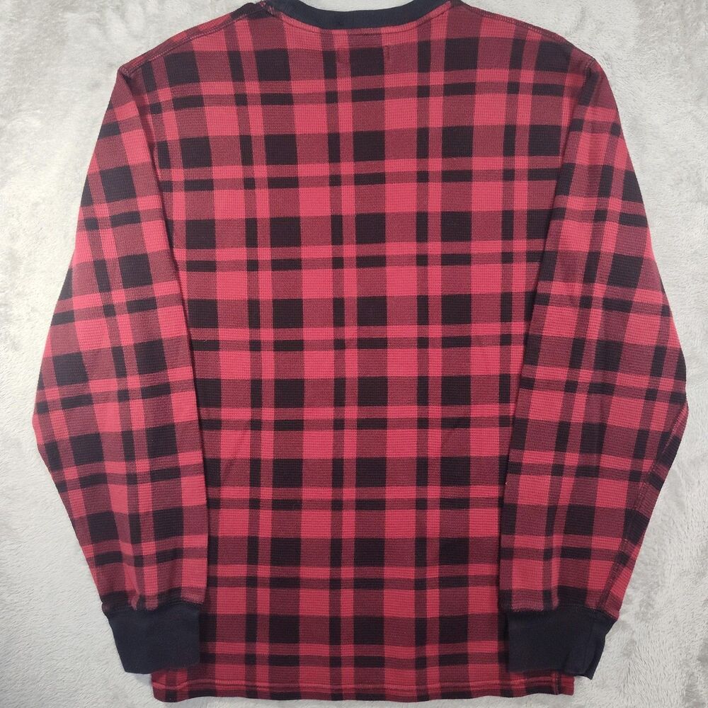 Polo Ralph Lauren Shirt Mens Medium Red Plaid Thermal Long Sleeve Knit Logo - Picture 8 of 9